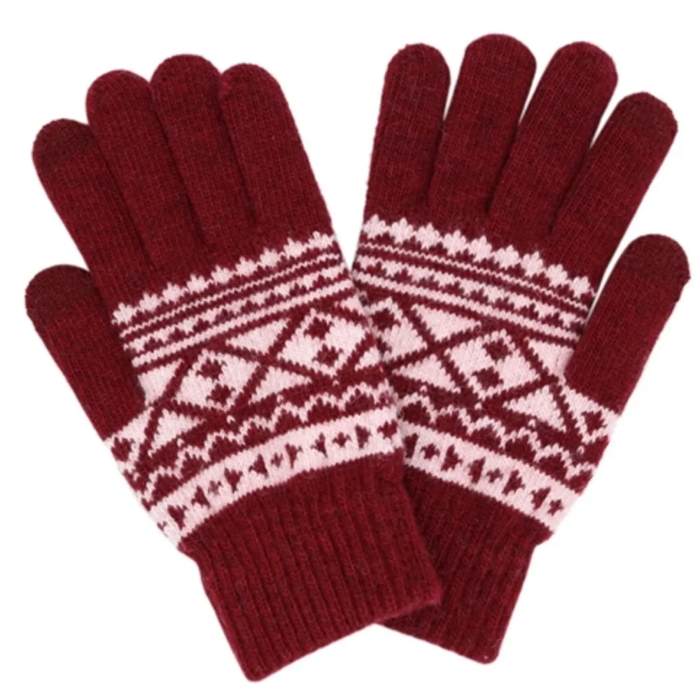 NWT Women’s Knit Aztec Style Smart Gloves in Burgundy and Pink!